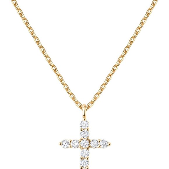 Jewelry - 14K Gold Plated Cubic Zirconia Cross Necklace for Women | Cross Faith Pendant Ne